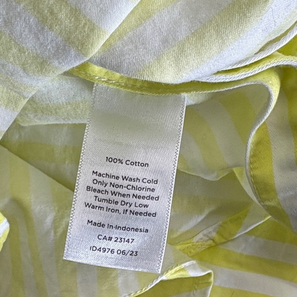 Talbots Side Button Boyfriend Yellow White Striped Button-Up Shirt Size Large - Picture 5 of 5